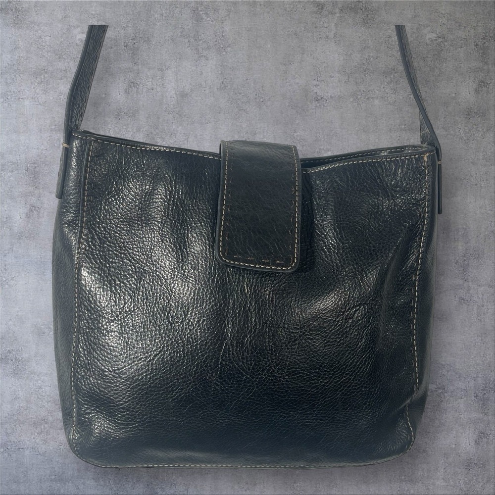 Vintage Fossil Black Leather Hobo Shoulder Bag Purse Contrast Stitching - Picture 2 of 9